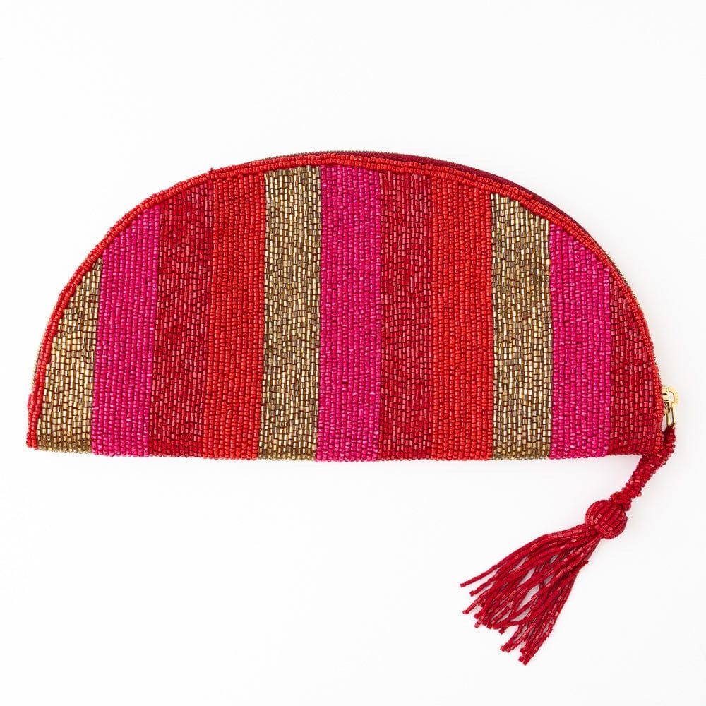 NWT Ink + Alloy Leslie Striped Beaded Clutch